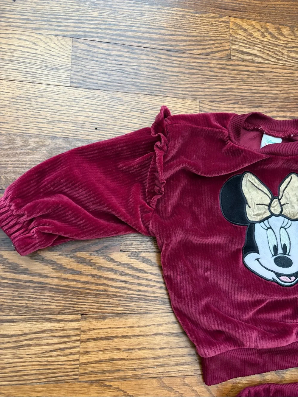 Disney Baby Girl Minnie Mouse Dark Red Velour Matching Outfit Set Velour Ruffle
